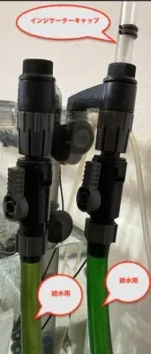 左が給水用、右が排水用（シングルタップ接続）
