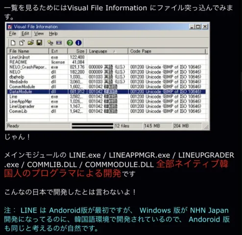 LINE.exeをVisual File Informationで解析した画面