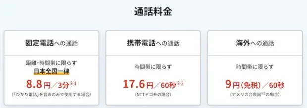 フレッツ光 ひかり電話 通話料金表