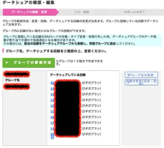 手順8：20GBを10台の端末でデータシェア完了