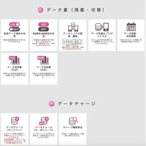 ギガプランのデータ量照会画面