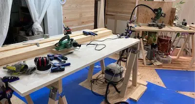 26mmフラッシュ合板を載せた作業台