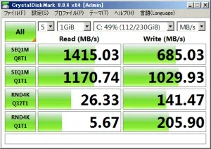Momentum Cache有効化後のCrystalDiskMark計測結果（2247MB/s）