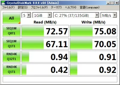 換装前のHDDのCrystalDiskMark速度計測（79.41MB/s）