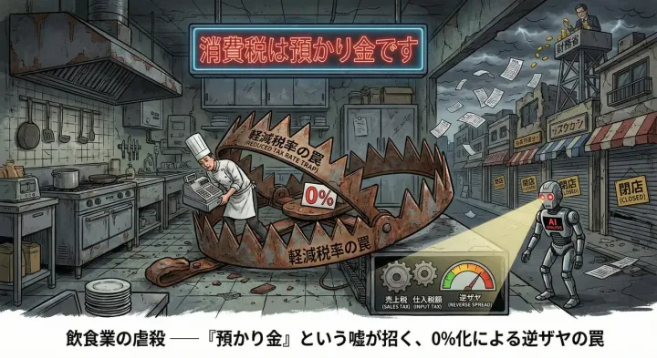 飲食業の虐殺 — 『預かり金』という嘘が招く、0%化による逆ザヤの罠