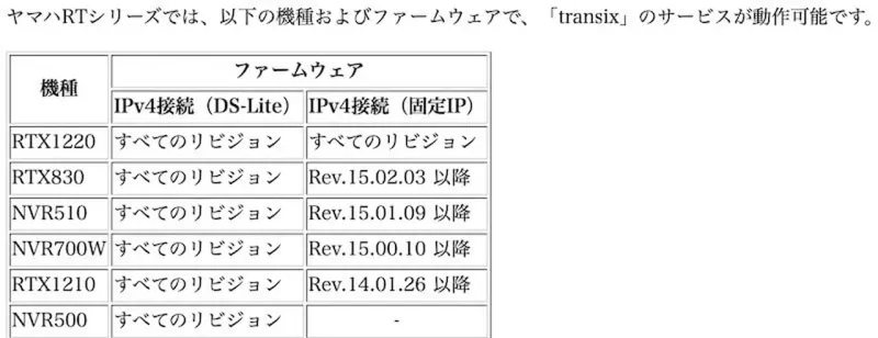 transix対応ファームウェア一覧